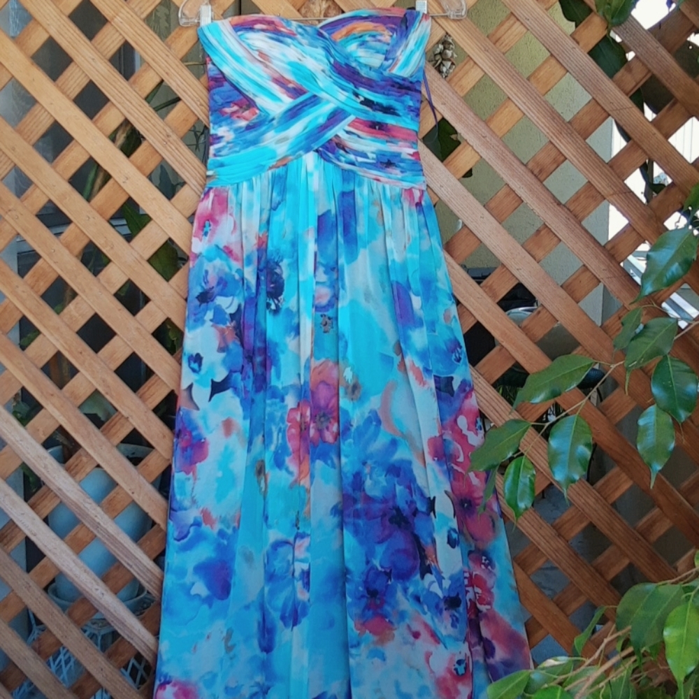 JS Boutique Floral Chiffon Strapless Maxi Dress 4